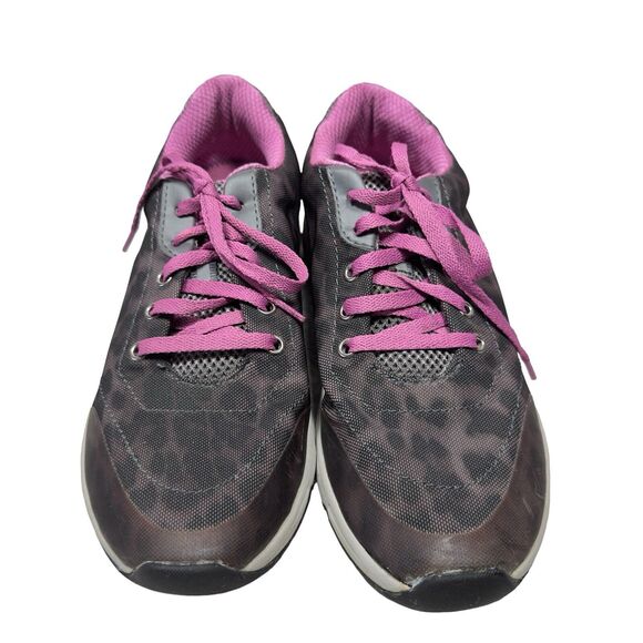 Vionic Tourney Sneaker Women Sz 8.5 Gray Purple Animal Leopard Print Walking - Picture 1 of 12